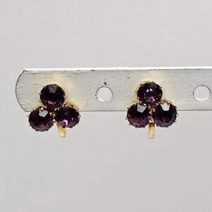 Made In Austria Purple Austrian Crystal‎ Rhinestone Clip On Earrings Vintage
